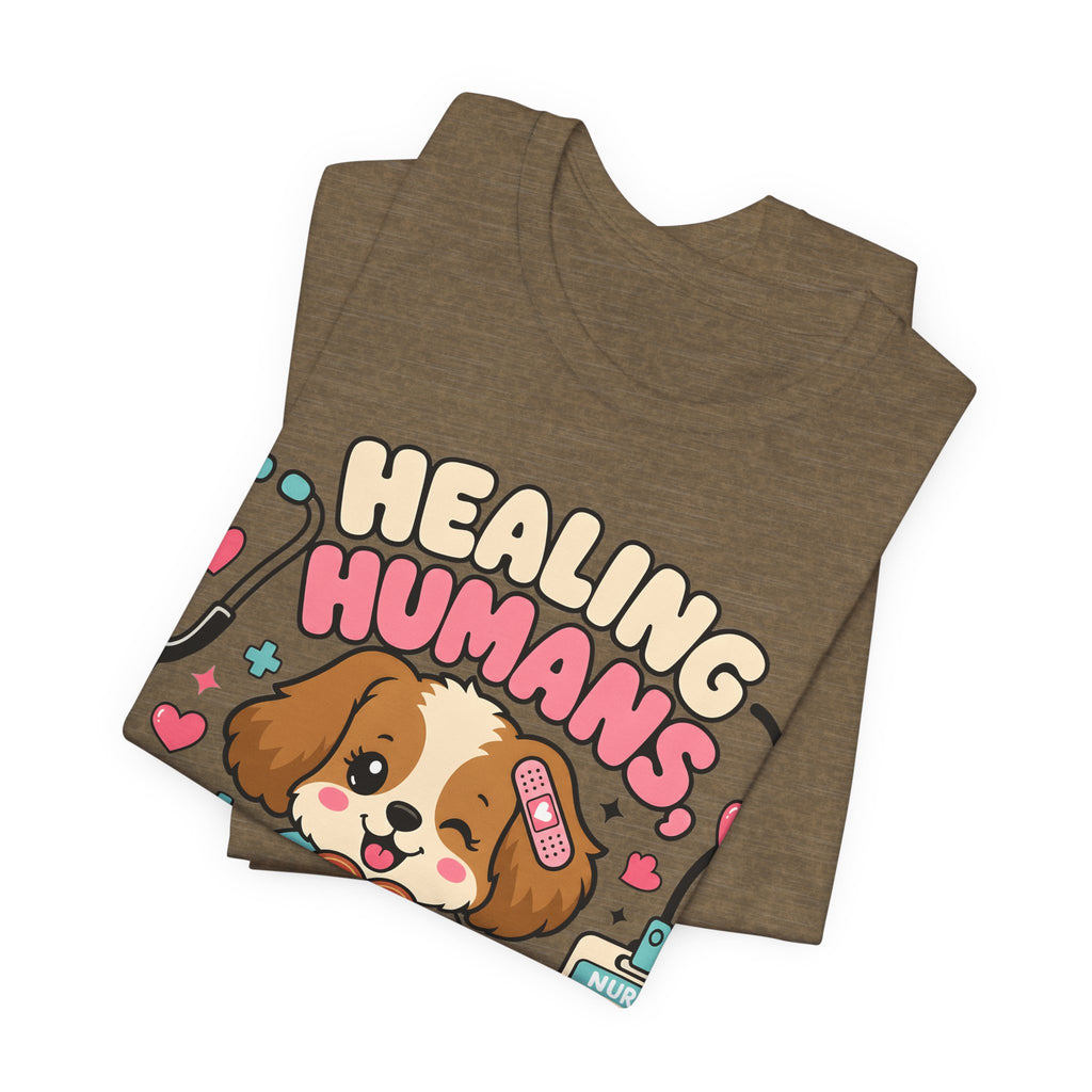 Healing Humans, Spoiling Dogs T‑Shirt — Cute Veterinary Nurse Dog Mom Tee