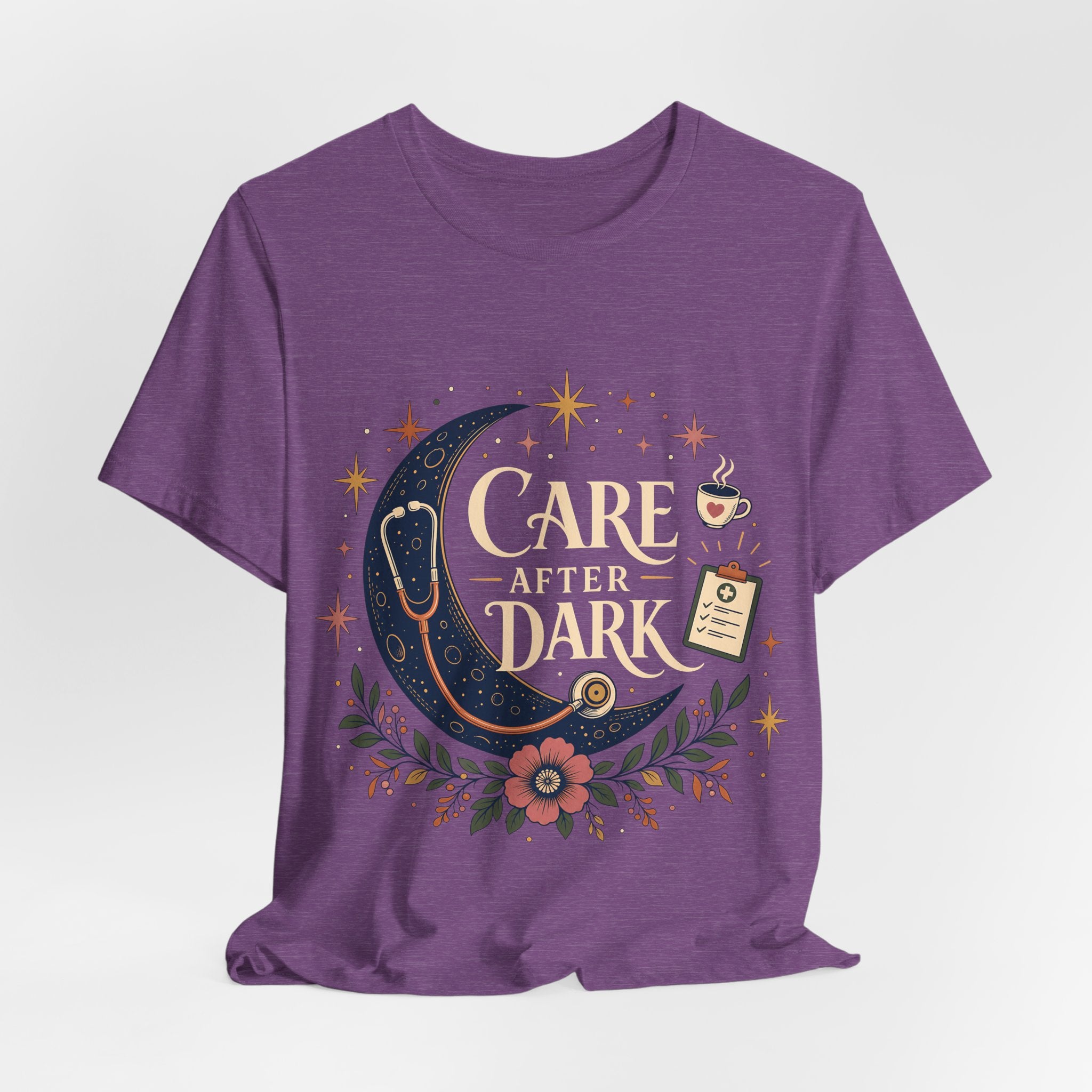 "Care After Dark" Night Shift Nurse T-Shirt — Celestial Nurse Graphic Tee