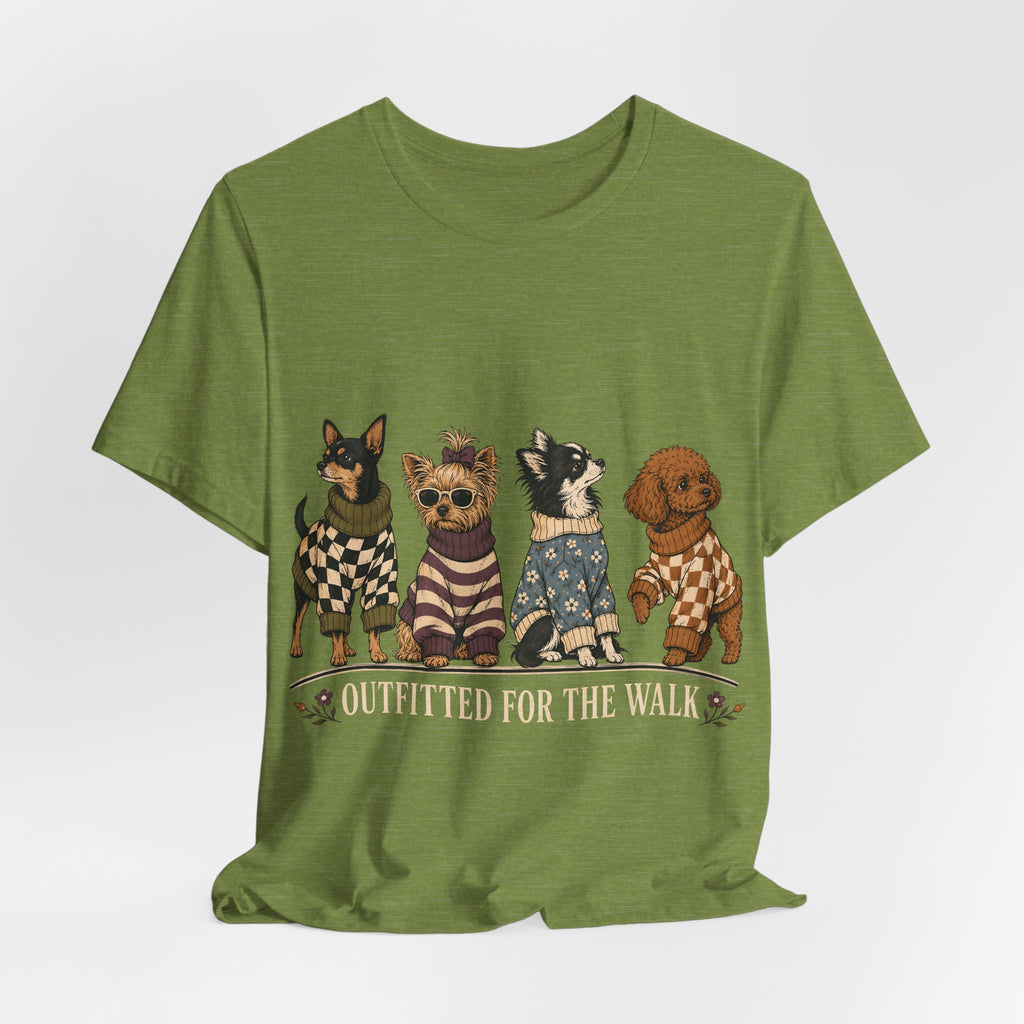 "Outfitted for the Walk" — Stylish Dog Mom T-Shirt