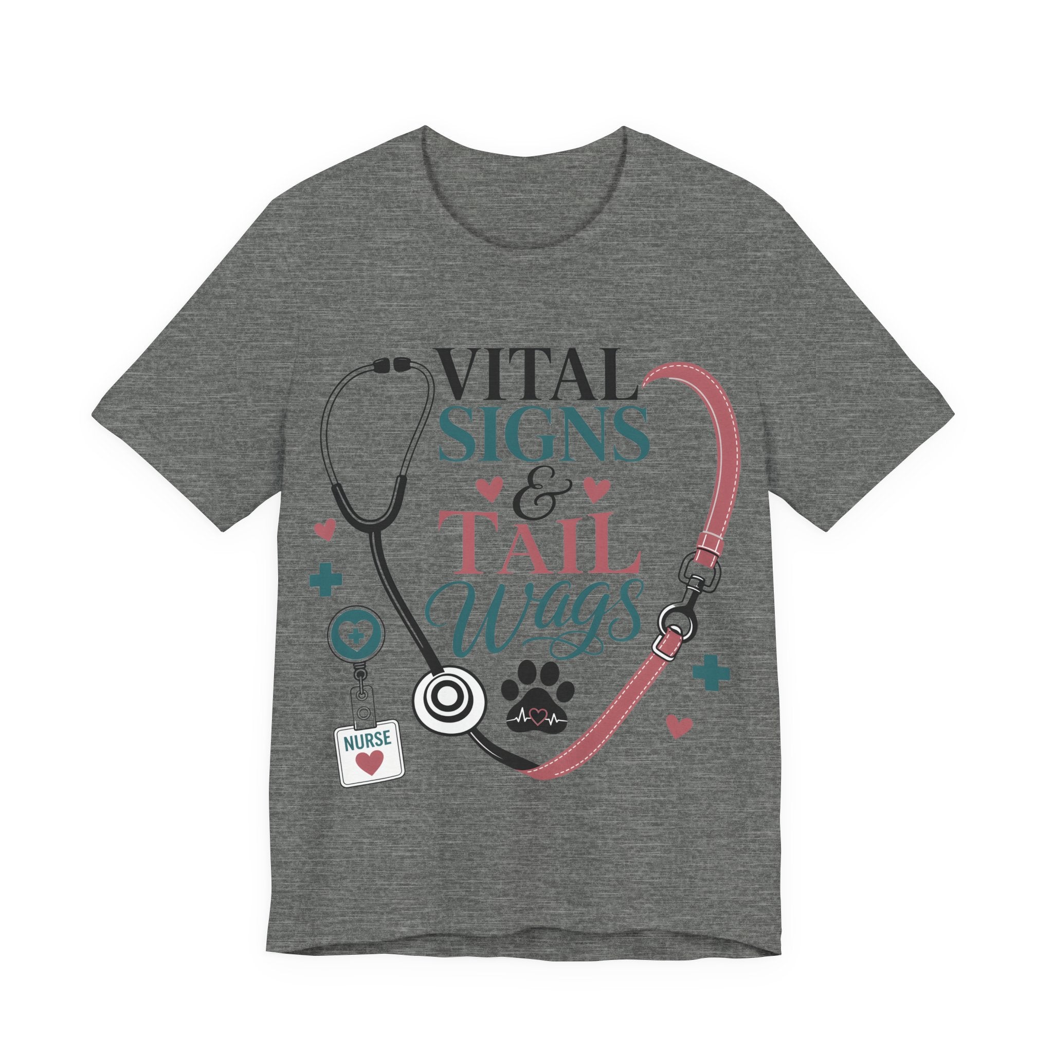 Vital Signs & Tail Wags Tee - Nurse Vet Stethoscope Paw Print T-Shirt