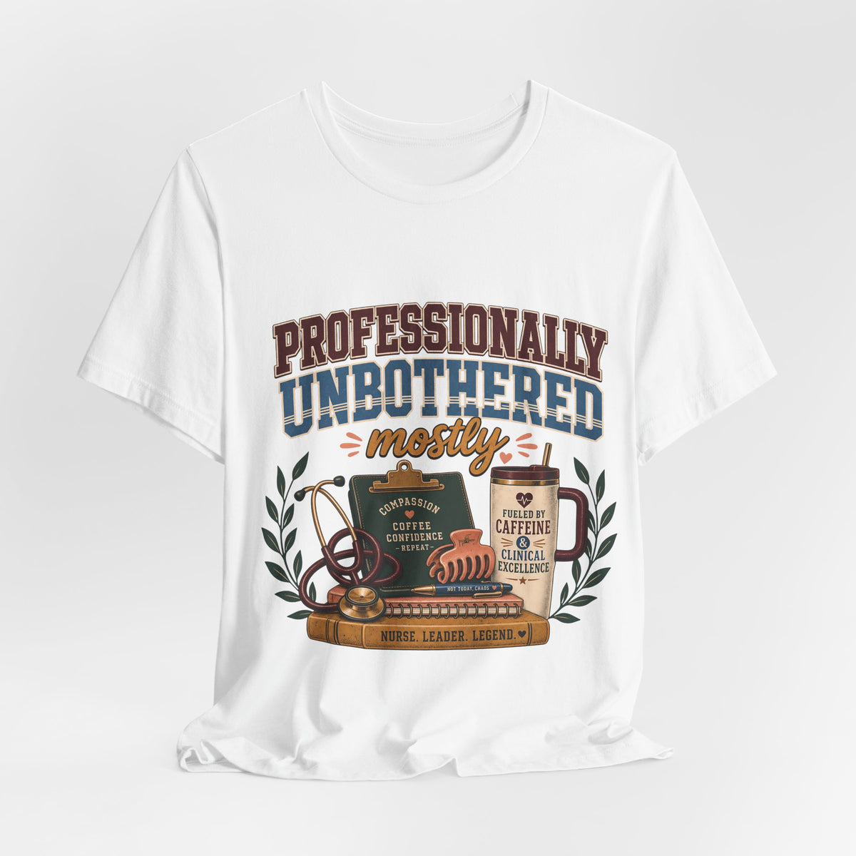 "Professionally Unbothered, Mostly" Nurse T-Shirt — Funny Nurse Graphic Tee