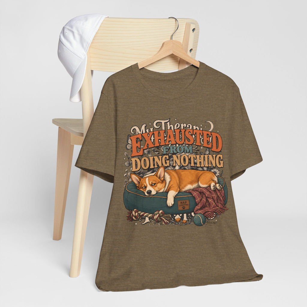"Exhausted From Doing Nothing" Corgi T-Shirt — Funny Sleepy Dog Graphic Tee