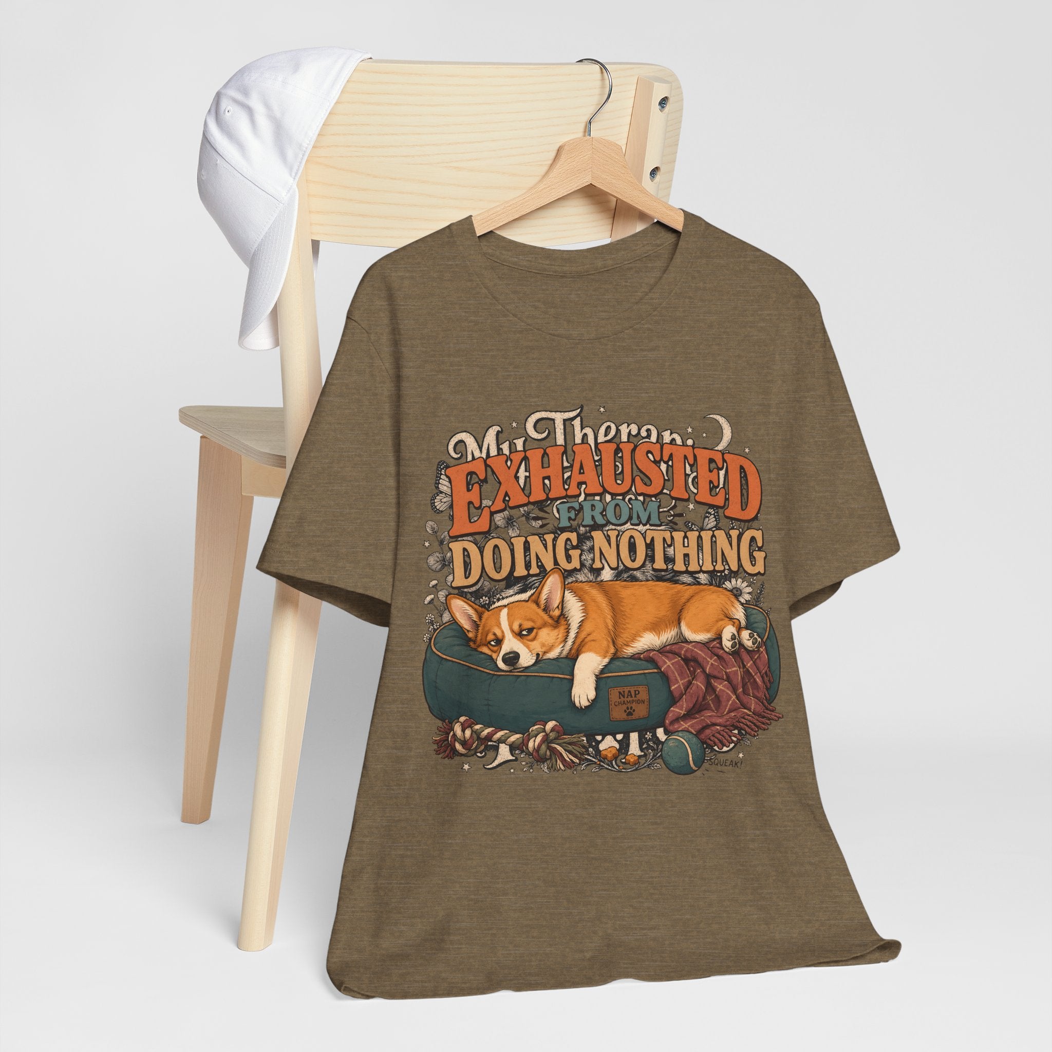 "Exhausted From Doing Nothing" Corgi T-Shirt — Funny Sleepy Dog Graphic Tee