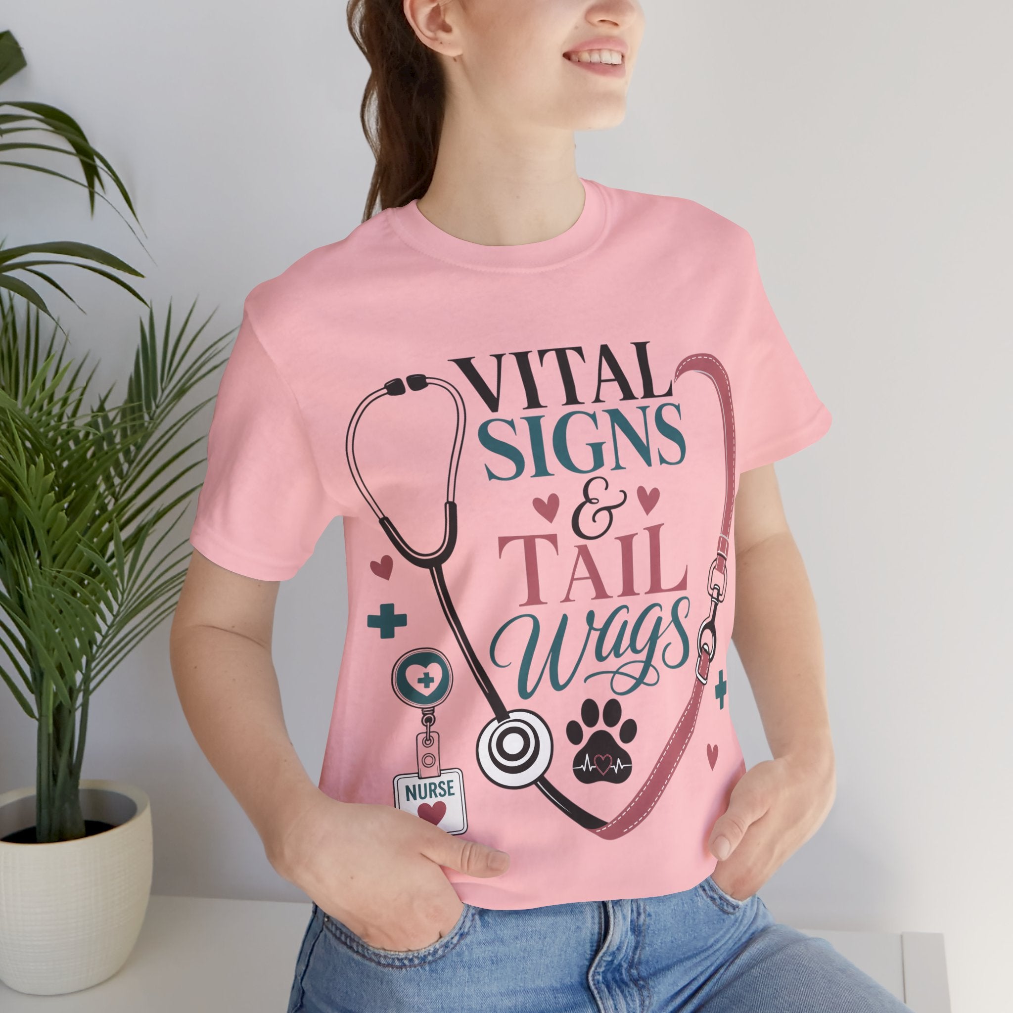 Vital Signs & Tail Wags Tee - Nurse Vet Stethoscope Paw Print T-Shirt