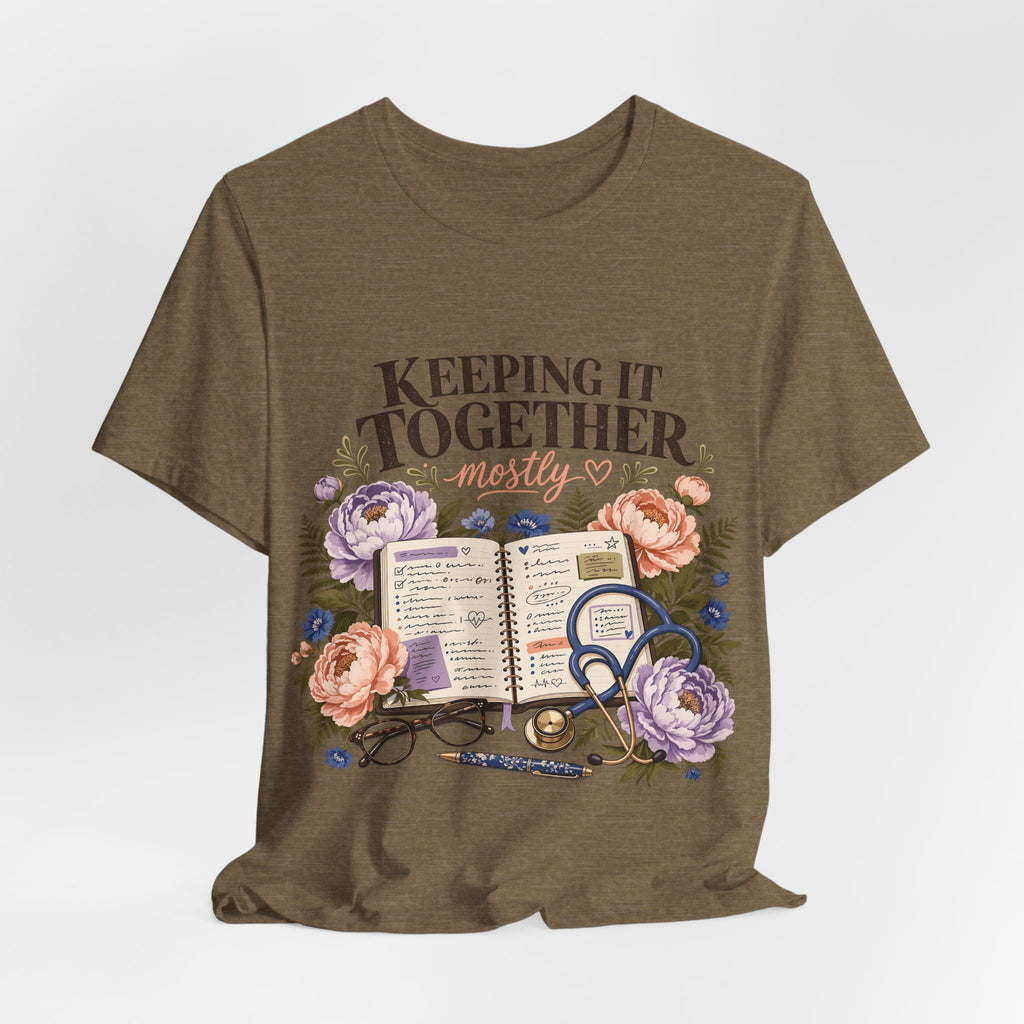 "Keeping It Together Mostly" — Botanical Nurse T-Shirt