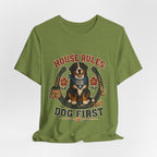 "House Rules: Dog First" — Bernese Mountain Dog Mom T-Shirt