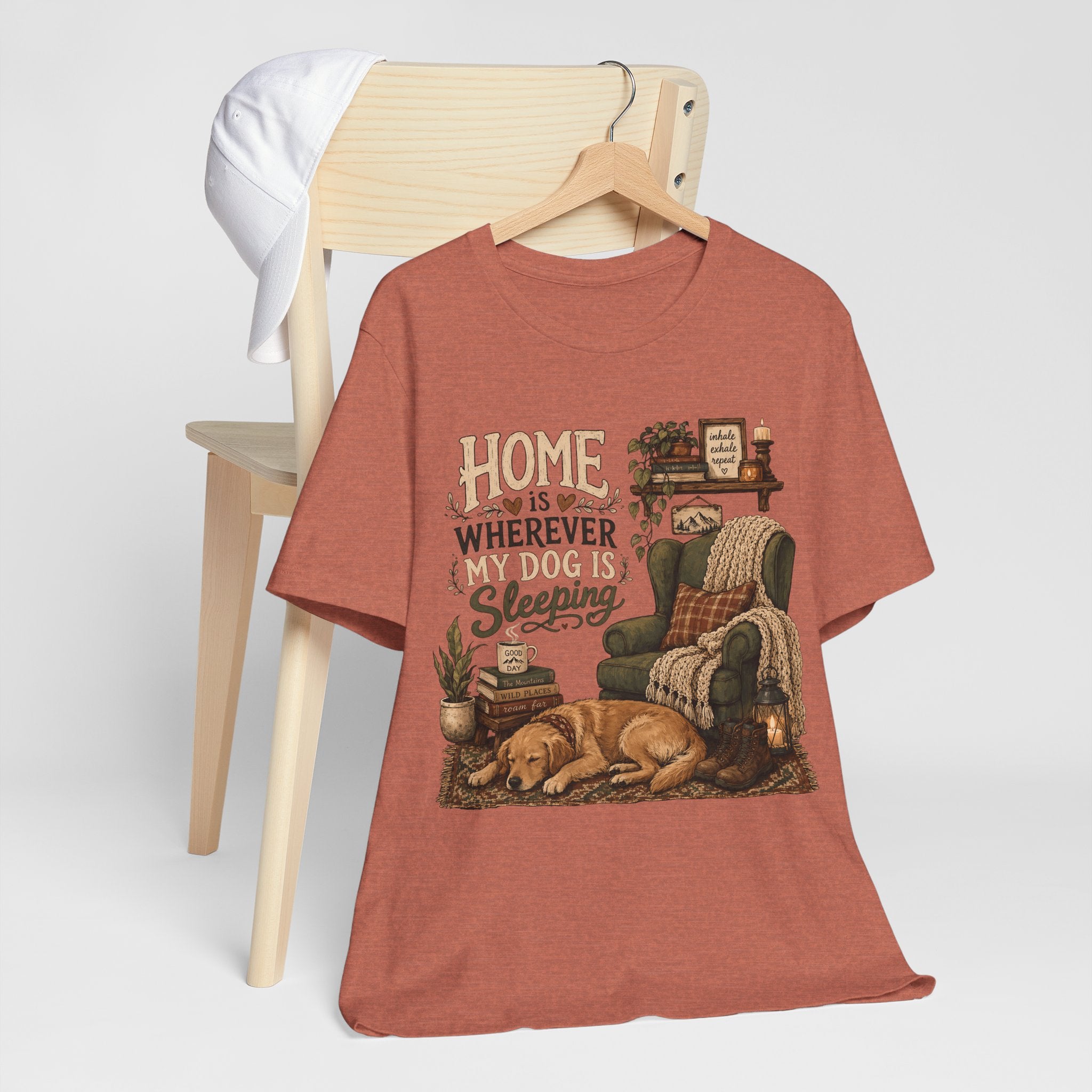 Dog Lover T‑Shirt — "Home Is Wherever My Dog Is Sleeping" Cozy Rustic Tee