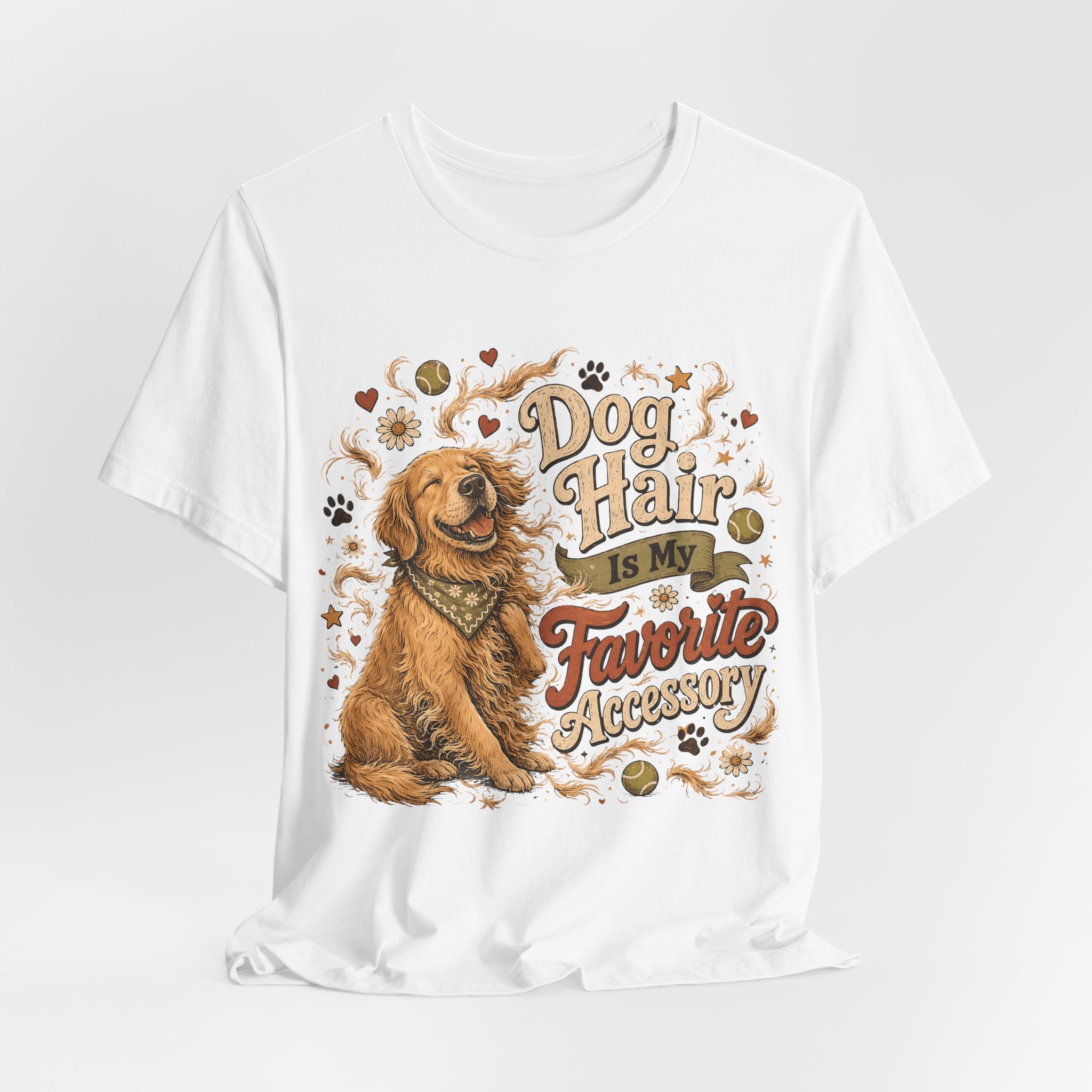 Dog Hair Is My Favorite Accessory T-Shirt — Cute Golden Retriever Tee for Dog Lovers